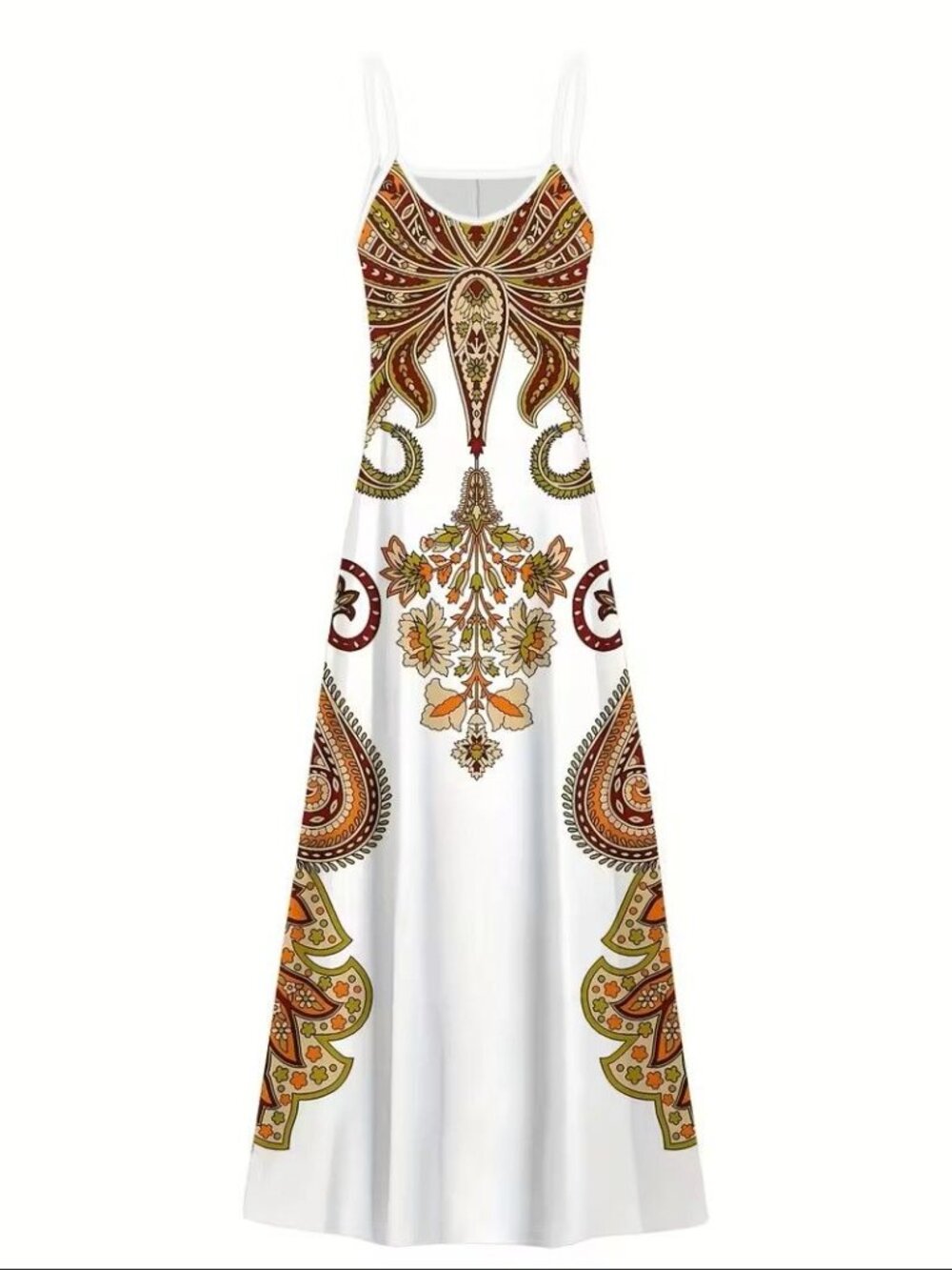 Boho Paisley Maxi Womens Bodycon Spaghetti Strap Resort Summer Dress - Picture 4 of 6